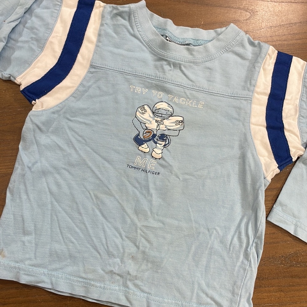 VINTAGE Tommy Hilfiger Football Graphic Long Sleeve Boys Shirt